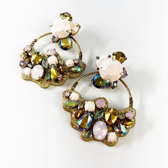 J. Crew Jewelry - J. Crew Pink & Aurora Borealis Leather Back Hoop Earrings